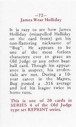 1986 Fritsch 1887-90 Old Judge (N172) (Reprint) #72 James Wear Holliday Back