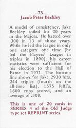 1986 Fritsch 1887-90 Old Judge (N172) (Reprint) #73 Jacob Peter Beckley Back