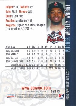 2016 Choice Pawtucket Red Sox #31 Wesley Wright Back