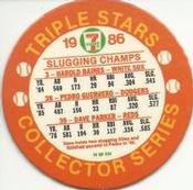 1986 7-Eleven Triple Stars Coins: East Region #IV Harold Baines / Pedro Guerrero / Dave Parker Back