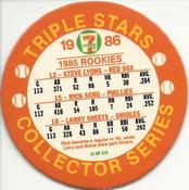 1986 7-Eleven Triple Stars Coins: East Region #IX Steve Lyons / Rick Schu / Larry Sheets Back