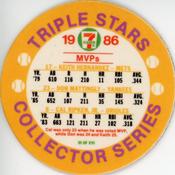1986 7-Eleven Triple Stars Coins: Southeast Region #III Keith Hernandez / Don Mattingly / Cal Ripken, Jr. Back
