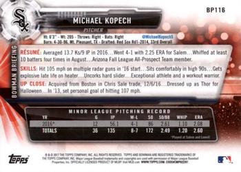 2017 Bowman - Prospects Yellow #BP116 Michael Kopech Back
