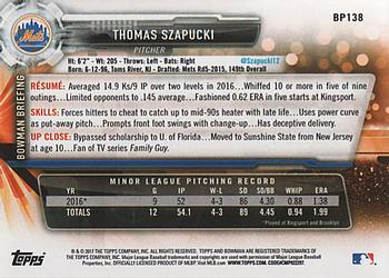 2017 Bowman - Prospects Yellow #BP138 Thomas Szapucki Back