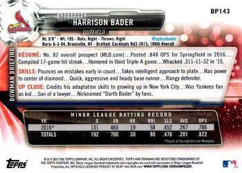 2017 Bowman - Prospects Yellow #BP143 Harrison Bader Back