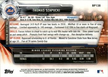 2017 Bowman - Prospects Silver #BP138 Thomas Szapucki Back