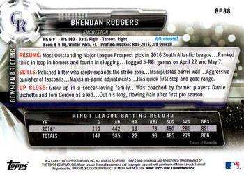 2017 Bowman - Prospects Bowman 70th Red #BP88 Brendan Rodgers Back