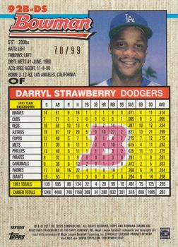 2017 Bowman - 1992 Bowman Chrome Green #92B-DS Darryl Strawberry Back