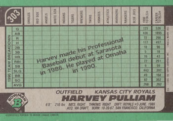 1991 Bowman #303 Harvey Pulliam Back
