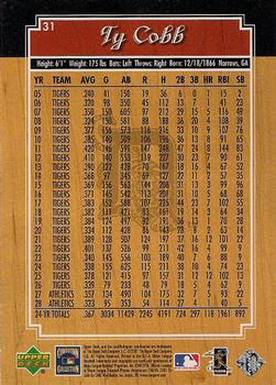 2001 Upper Deck Legends #31 Ty Cobb Back