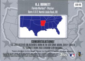 2003 Stadium Club - Born in the USA Relics #USA-AB A.J. Burnett Back