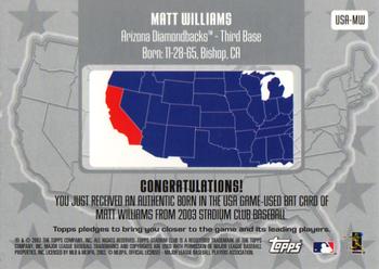 2003 Stadium Club - Born in the USA Relics #USA-MW Matt Williams Back