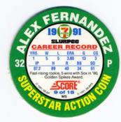1991 Score 7-Eleven Superstar Action Coins: Midwest Region #9 WS Alex Fernandez Back
