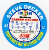 1991 Score 7-Eleven Superstar Action Coins: Northern California Region #4 HG Steve Decker Back