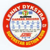 1991 Score 7-Eleven Superstar Action Coins: Northeast Region #4 RL Lenny Dykstra Back