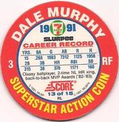 1991 Score 7-Eleven Superstar Action Coins: Northeast Region #13 RL Dale Murphy Back