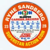 1991 Score 7-Eleven Superstar Action Coins: Northwest Region #8 SM Ryne Sandberg Back