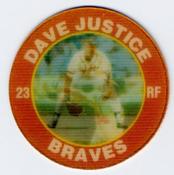 1991 Score 7-Eleven Superstar Action Coins: Northwest Region #10 SM Dave Justice Front