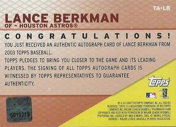 2003 Topps - Autographs #TA-LB Lance Berkman Back