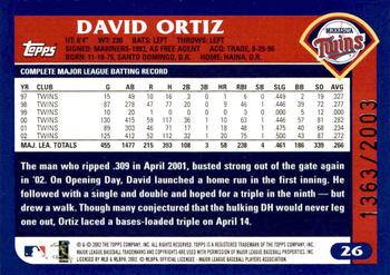 2003 Topps - Gold #26 David Ortiz Back