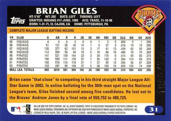 2003 Topps - Gold #31 Brian Giles Back