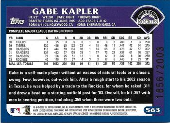 2003 Topps - Gold #563 Gabe Kapler Back