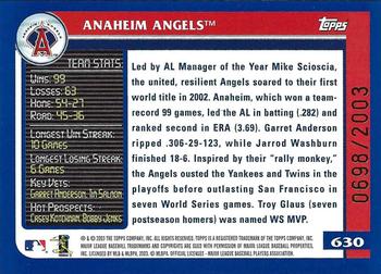 2003 Topps - Gold #630 Anaheim Angels Back