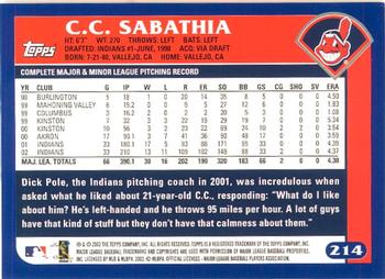 2003 Topps - Home Team Advantage #214 CC Sabathia Back