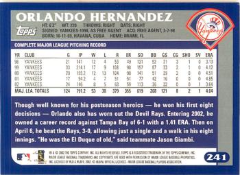 2003 Topps - Home Team Advantage #241 Orlando Hernandez Back