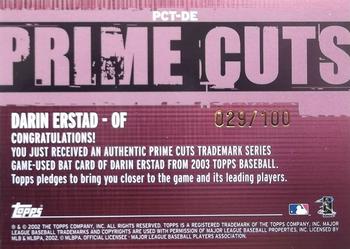 2003 Topps - Prime Cuts Trademark Relics #PCT-DE Darin Erstad Back