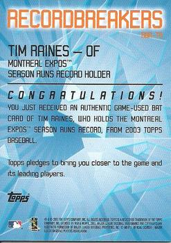 2003 Topps - Record Breakers Relics #RBR-TR Tim Raines Back