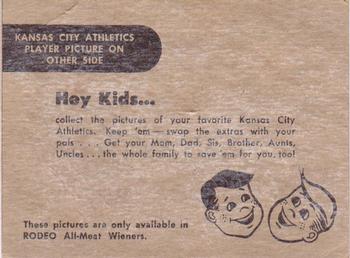 1956 Rodeo Meats Kansas City Athletics #NNO Lou Boudreau Back