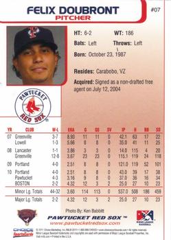2011 Choice Pawtucket Red Sox #07 Felix Doubront Back