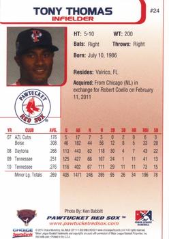 2011 Choice Pawtucket Red Sox #24 Tony Thomas Back