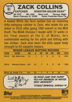 2017 Topps Heritage Minor League #91 Zack Collins Back