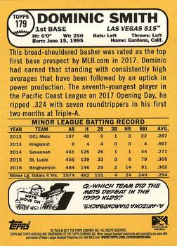 2017 Topps Heritage Minor League #179 Dominic Smith Back