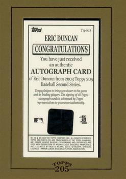 2003 Topps 205 - Autographs #TA-ED Eric Duncan Back