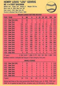 1989 U.S. Postal Service Baseball Legends #NNO Lou Gehrig Back