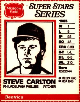 1986 Meadow Gold Milk Carton Sketches #NNO Steve Carlton Front