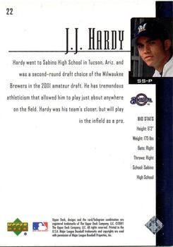 2001 Upper Deck Prospect Premieres #22 J.J. Hardy Back