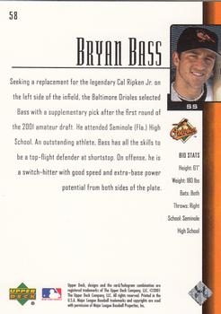 2001 Upper Deck Prospect Premieres #58 Bryan Bass Back