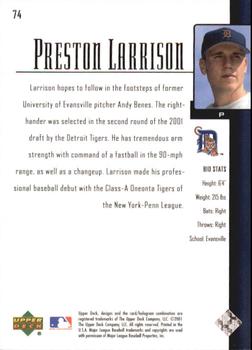 2001 Upper Deck Prospect Premieres #74 Preston Larrison Back