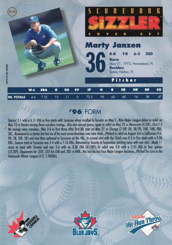 1997 Scorebook Sizzler Toronto Blue Jays #53 Marty Janzen Back
