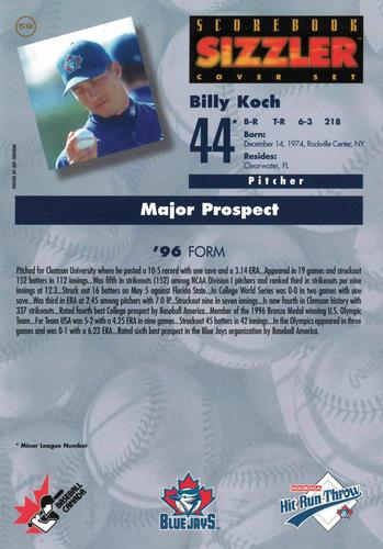 1997 Scorebook Sizzler Toronto Blue Jays #58 Billy Koch Back