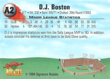 1994 Signature Rookies - Top Prospects Signatures #A2 D.J. Boston Back