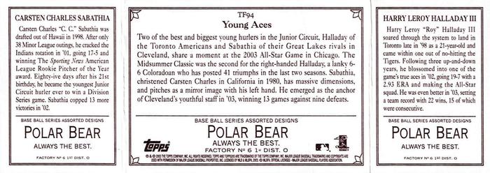 2003 Topps 205 - Triple Folder Polar Bear #TF94 Roy Halladay / CC Sabathia Back