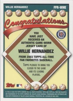 2003 Topps All-Time Fan Favorites - Relics #FFR-WHE Willie Hernandez Back