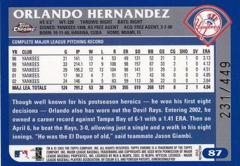2003 Topps Chrome - Gold Refractors #87 Orlando Hernandez Back