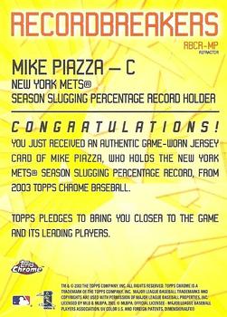 2003 Topps Chrome - Record Breakers Relics Refractors #CRBR-MP Mike Piazza Back