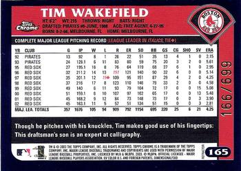 2003 Topps Chrome - Refractors #165 Tim Wakefield Back